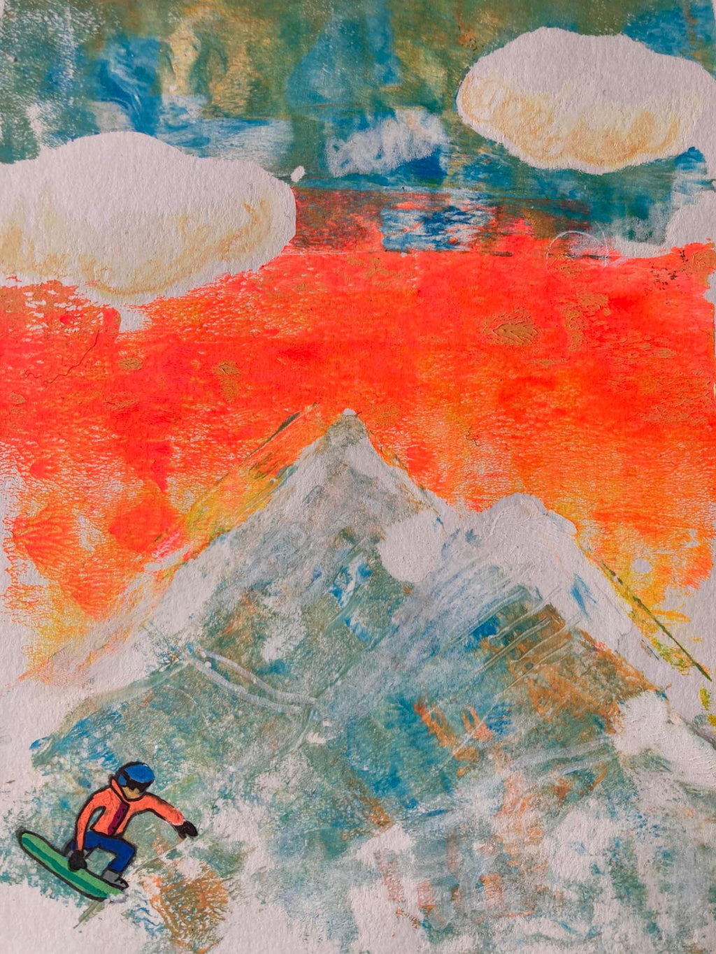 Snowboarder with Orange Sky