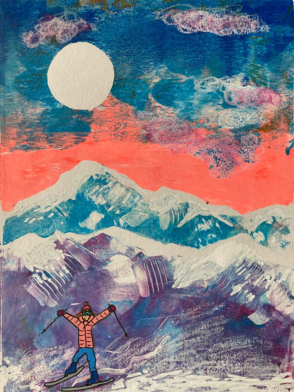 Pink and Blue Skier