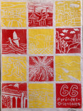 66 Lino Print (red and yellow)